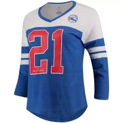 Women's Fanatics Branded Joel Embiid Royal Philadelphia 76ers Starstruck Name & Number Tri-Blend 3/4-Sleeve V-Neck T-Shirt -Fanatics Clothing Shop 3993027 ALT2