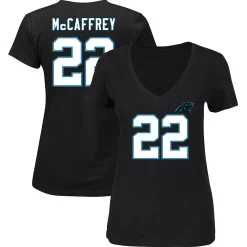Women's Majestic Christian McCaffrey Black Carolina Panthers Plus Size Fair Catch Name & Number V-Neck T-Shirt