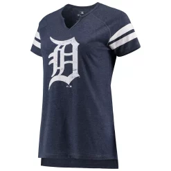 Women's Fanatics Branded Navy/White Detroit Tigers Tri-blend Wordmark Notch Neck T-Shirt -Fanatics Clothing Shop 4282802 ALT2