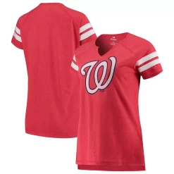 Women's Fanatics Branded Red/White Washington Nationals Tri-blend Wordmark Notch Neck T-Shirt
