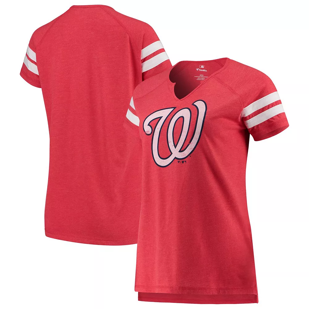 Women's Fanatics Branded Red/White Washington Nationals Tri-blend Wordmark Notch Neck T-Shirt 4 Women's Fanatics Branded Red/White Washington Nationals Tri-blend Wordmark Notch Neck T-Shirt - Image 2