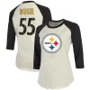 Women's Fanatics Branded Devin Bush Cream/Black Pittsburgh Steelers Player Raglan Name & Number 3/4-Sleeve T-Shirt -Fanatics Clothing Shop 4288102