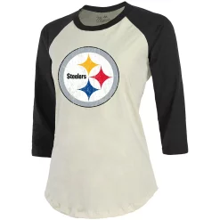 Women's Fanatics Branded Devin Bush Cream/Black Pittsburgh Steelers Player Raglan Name & Number 3/4-Sleeve T-Shirt -Fanatics Clothing Shop 4288102 ALT2