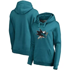 Women's Fanatics Branded Teal San Jose Sharks Primary Team Logo Fleece V-Neck Pullover Hoodie