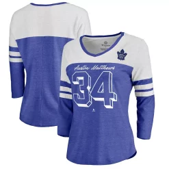 Women's Fanatics Branded Auston Matthews Royal/White Toronto Maple Leafs Big Shot 3/4 Sleeve Raglan T-Shirt