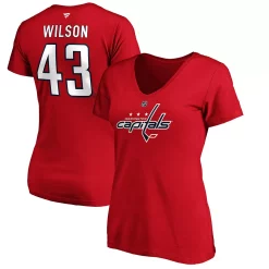 Women's Fanatics Branded Tom Wilson Red Washington Capitals Authentic Stack Name and Number V-Neck T-Shirt