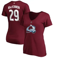 Women's Fanatics Branded Nathan MacKinnon Burgundy Colorado Avalanche Team Authentic Stack Name & Number V-Neck T-Shirt