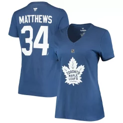 Women's Fanatics Branded Auston Matthews Blue Toronto Maple Leafs Team Authentic Stack Name & Number V-Neck T-Shirt
