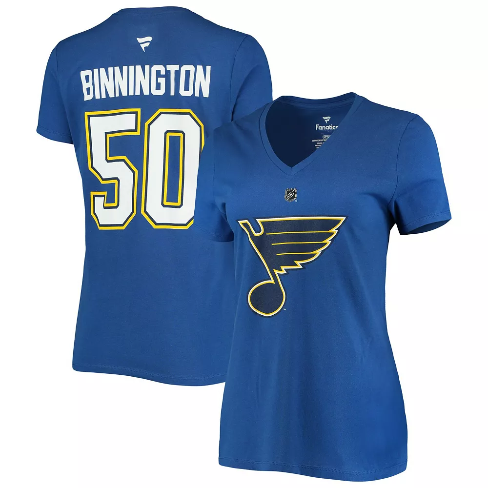 Women's Fanatics Branded Jordan Binnington Blue St. Louis Blues Team Authentic Stack Name & Number V-Neck T-Shirt 3 Women's Fanatics Branded Jordan Binnington Blue St. Louis Blues Team Authentic Stack Name & Number V-Neck T-Shirt
