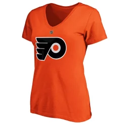 Women's Fanatics Branded Carter Hart Orange Philadelphia Flyers Authentic Stack Name and Number V-Neck T-Shirt -Fanatics Clothing Shop 4375003 ALT2