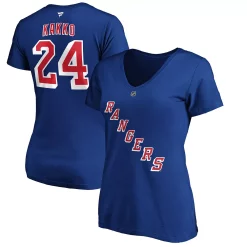 Women's Fanatics Branded Kaapo Kakko Blue New York Rangers Authentic Stack Name & Number V-Neck T-Shirt