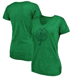 Women's Fanatics Branded Heathered Kelly Green Oakland Athletics St. Patrick's Day Paddy's Pride Tri-Blend V-Neck T-Shirt