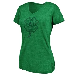 Women's Fanatics Branded Heathered Kelly Green Oakland Athletics St. Patrick's Day Paddy's Pride Tri-Blend V-Neck T-Shirt -Fanatics Clothing Shop 4375956 ALT2