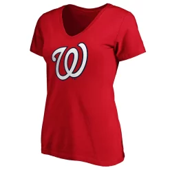 Women's Fanatics Branded Red Washington Nationals Core Official Logo V-Neck T-Shirt -Fanatics Clothing Shop 4383083 ALT2