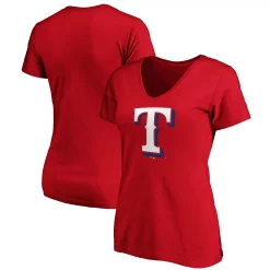 Women's Fanatics Branded Red Texas Rangers Core Official Logo V-Neck T-Shirt
