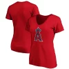 Women's Fanatics Branded Red Los Angeles Angels Core Official Logo V-Neck T-Shirt -Fanatics Clothing Shop 4385561