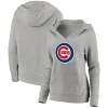 Women's Fanatics Branded Heathered Gray Chicago Cubs Official Logo Crossover V-Neck Pullover Hoodie -Fanatics Clothing Shop 4388267