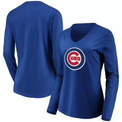 Women's Fanatics Branded Royal Chicago Cubs Official Logo Long Sleeve V-Neck T-Shirt
