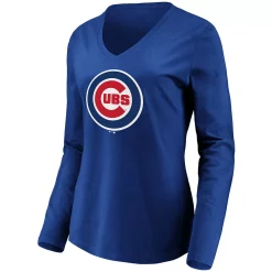 Women's Fanatics Branded Royal Chicago Cubs Official Logo Long Sleeve V-Neck T-Shirt -Fanatics Clothing Shop 4388402 ALT2