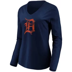 Women's Fanatics Branded Navy Detroit Tigers Core Team Long Sleeve V-Neck T-Shirt -Fanatics Clothing Shop 4443421 ALT2
