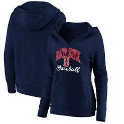Women's Fanatics Branded Navy Boston Red Sox Victory Script Crossover Neck Pullover Hoodie -Fanatics Clothing Shop 4443576 ALT