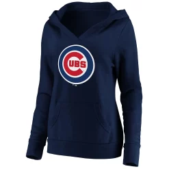 Women's Fanatics Branded Navy Chicago Cubs Official Logo Crossover V-Neck Pullover Hoodie -Fanatics Clothing Shop 4443875 ALT2