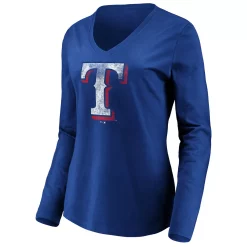 Women's Fanatics Branded Royal Texas Rangers Core Team Long Sleeve V-Neck T-Shirt -Fanatics Clothing Shop 4443994 ALT2