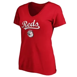 Women's Fanatics Branded Red Cincinnati Reds Team Logo Lockup V-Neck T-Shirt -Fanatics Clothing Shop 4444073 ALT2
