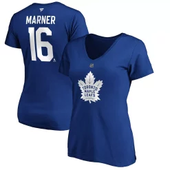 Women's Fanatics Branded Mitchell Marner Blue Toronto Maple Leafs Authentic Stack Name & Number V-Neck T-Shirt