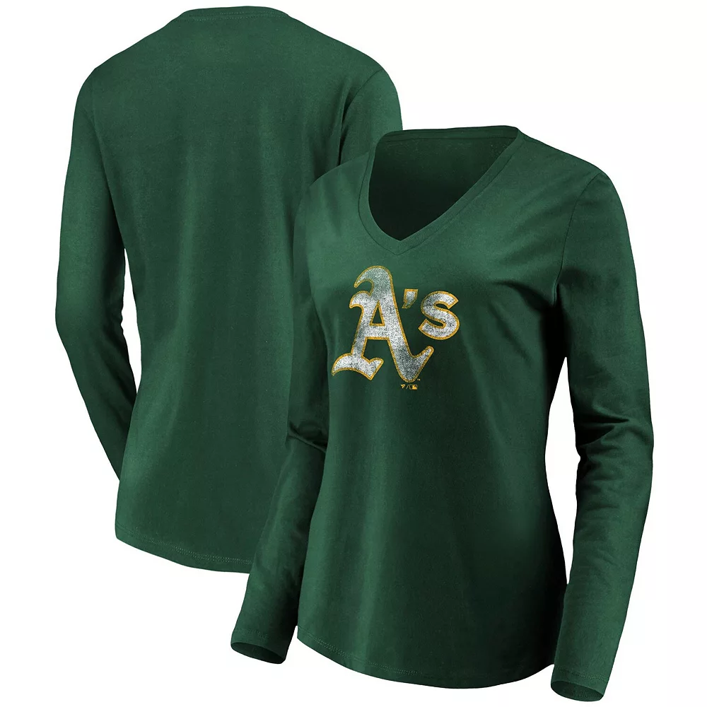 Women's Fanatics Branded Green Oakland Athletics Core Team Long Sleeve V-Neck T-Shirt 4 Women's Fanatics Branded Green Oakland Athletics Core Team Long Sleeve V-Neck T-Shirt - Image 2