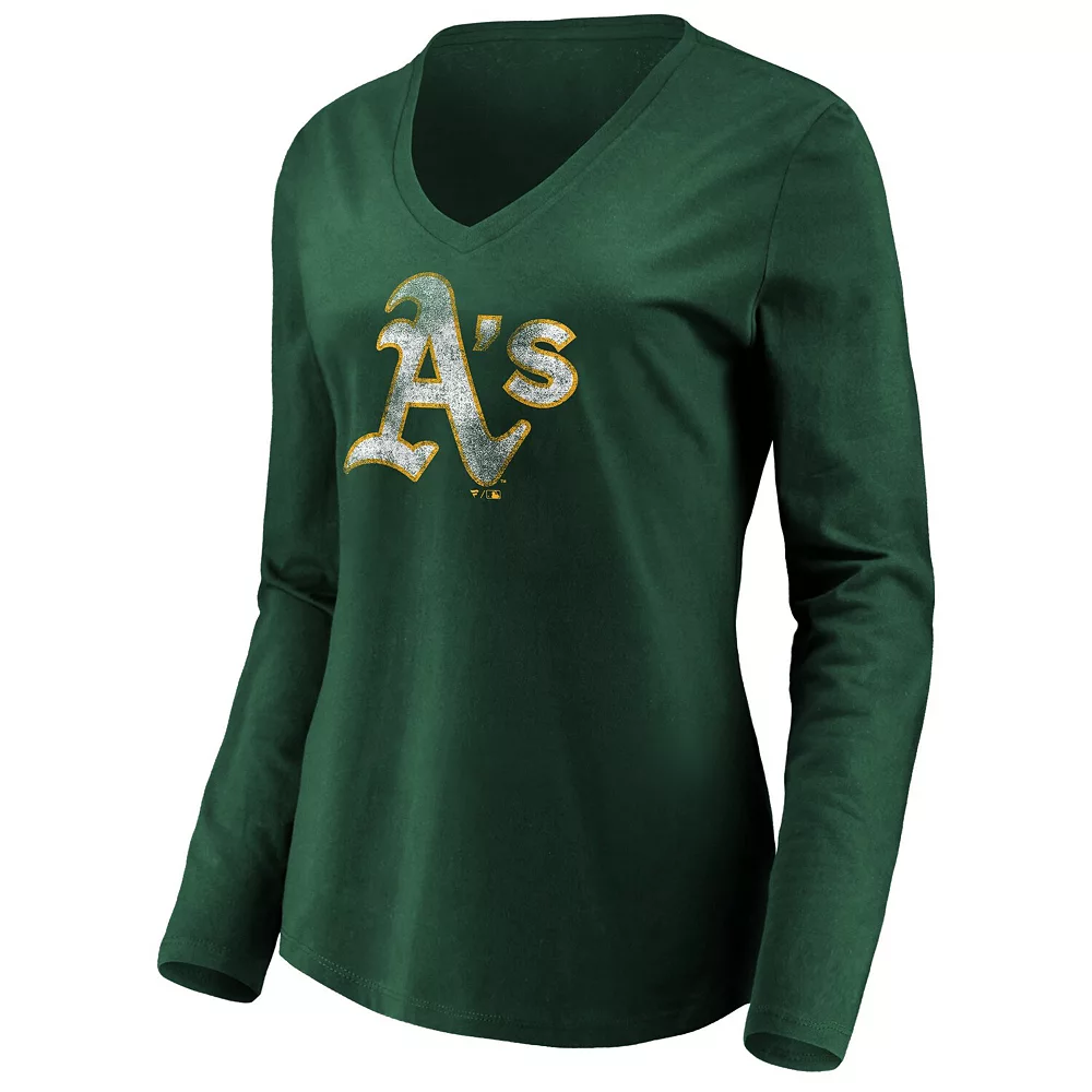 Women's Fanatics Branded Green Oakland Athletics Core Team Long Sleeve V-Neck T-Shirt 5 Women's Fanatics Branded Green Oakland Athletics Core Team Long Sleeve V-Neck T-Shirt - Image 3