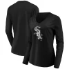 Women's Fanatics Branded Black Chicago White Sox Core Team Long Sleeve V-Neck T-Shirt -Fanatics Clothing Shop 4445820