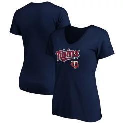 Women's Fanatics Branded Navy Minnesota Twins Team Logo Lockup V-Neck T-Shirt