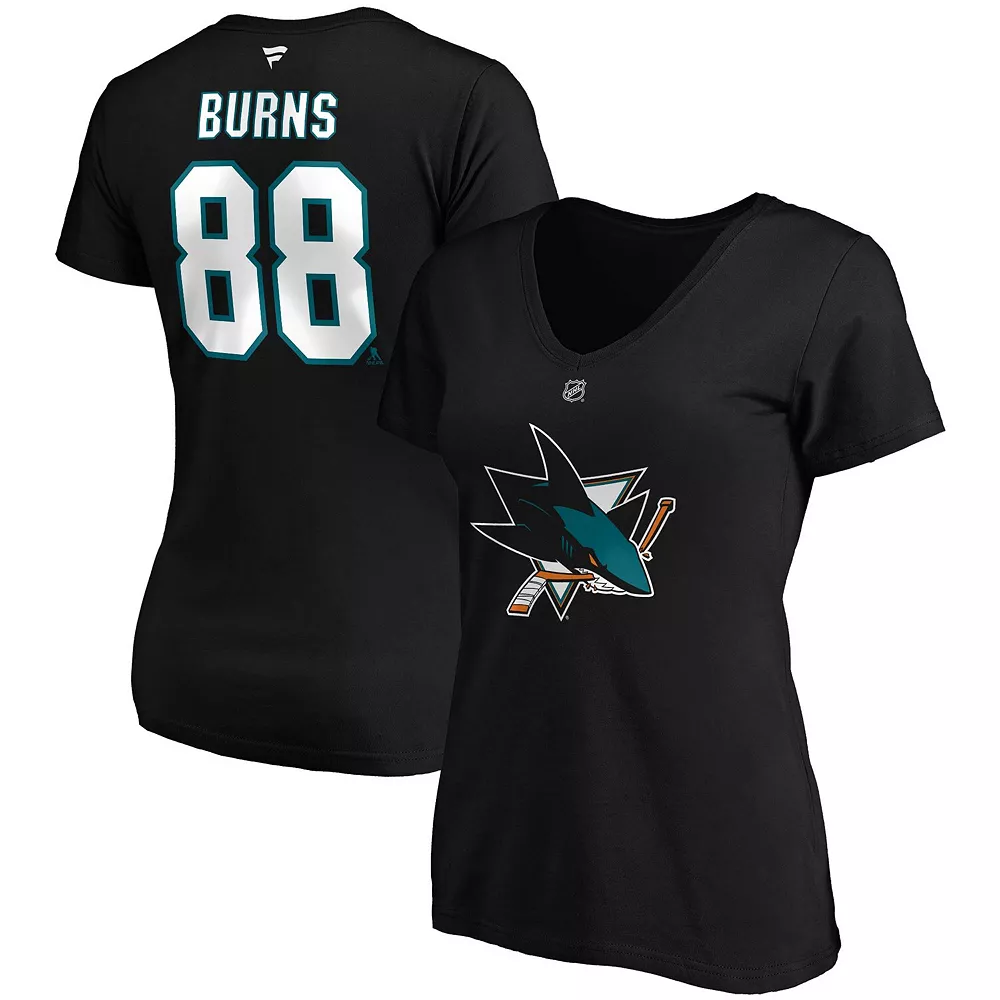 Women's Fanatics Branded Brent Burns Black San Jose Sharks Authentic Stack Name & Number V-Neck T-Shirt 4 Women's Fanatics Branded Brent Burns Black San Jose Sharks Authentic Stack Name & Number V-Neck T-Shirt - Image 2