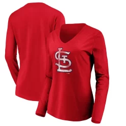 Women's Fanatics Branded Red St. Louis Cardinals Core Team Long Sleeve V-Neck T-Shirt