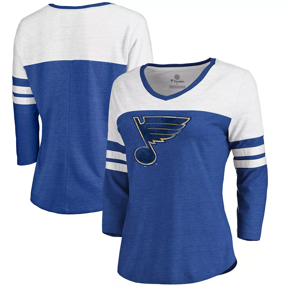 Women's Fanatics Branded Heathered Blue St. Louis Blues Team Tri-Blend 3/4-Sleeve V-Neck T-Shirt 3 Women's Fanatics Branded Heathered Blue St. Louis Blues Team Tri-Blend 3/4-Sleeve V-Neck T-Shirt
