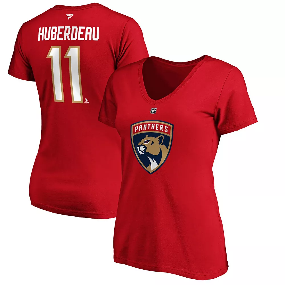 Women's Fanatics Branded Jonathan Huberdeau Red Florida Panthers Authentic Stack Name & Number V-Neck T-Shirt 3 Women's Fanatics Branded Jonathan Huberdeau Red Florida Panthers Authentic Stack Name & Number V-Neck T-Shirt