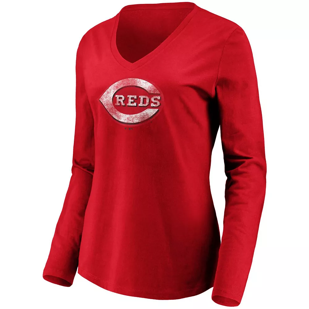 Women's Fanatics Branded Red Cincinnati Reds Core Team Long Sleeve V-Neck T-Shirt 4 Women's Fanatics Branded Red Cincinnati Reds Core Team Long Sleeve V-Neck T-Shirt - Image 2