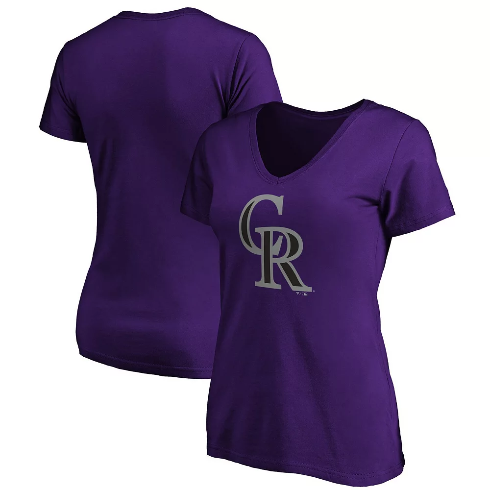 Women's Fanatics Branded Purple Colorado Rockies Core Official Logo V-Neck T-Shirt 3 Women's Fanatics Branded Purple Colorado Rockies Core Official Logo V-Neck T-Shirt