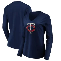 Women's Fanatics Branded Navy Minnesota Twins Core Team Long Sleeve V-Neck T-Shirt