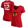 Women's Fanatics Branded Alex DeBrincat Red Chicago Blackhawks Authentic Stack Name & Number V-Neck T-Shirt -Fanatics Clothing Shop 4449249