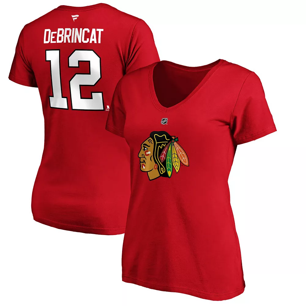 Women's Fanatics Branded Alex DeBrincat Red Chicago Blackhawks Authentic Stack Name & Number V-Neck T-Shirt 3 Women's Fanatics Branded Alex DeBrincat Red Chicago Blackhawks Authentic Stack Name & Number V-Neck T-Shirt