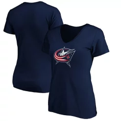 Women's Fanatics Branded Navy Columbus Blue Jackets Primary Logo V-Neck T-Shirt