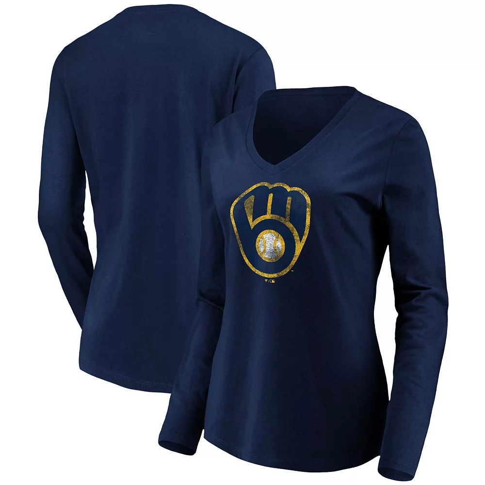 Women's Fanatics Branded Navy Milwaukee Brewers Core Team Long Sleeve V-Neck T-Shirt 3 Women's Fanatics Branded Navy Milwaukee Brewers Core Team Long Sleeve V-Neck T-Shirt