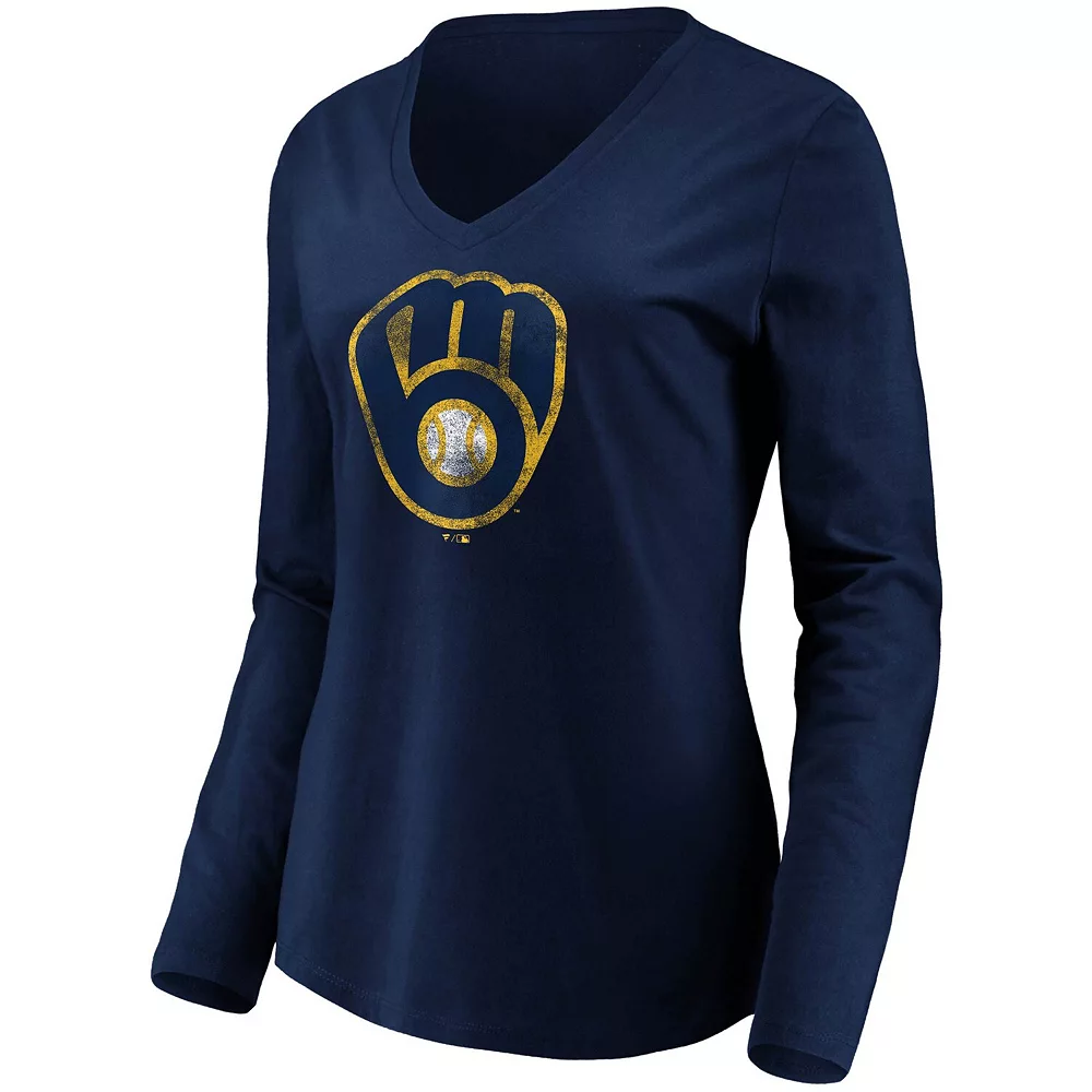 Women's Fanatics Branded Navy Milwaukee Brewers Core Team Long Sleeve V-Neck T-Shirt 5 Women's Fanatics Branded Navy Milwaukee Brewers Core Team Long Sleeve V-Neck T-Shirt - Image 3