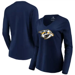 Women's Fanatics Branded Navy Nashville Predators Primary Logo Long Sleeve V-Neck T-Shirt -Fanatics Clothing Shop 4450417 ALT