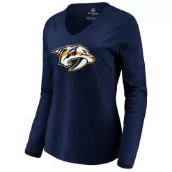 Women's Fanatics Branded Navy Nashville Predators Primary Logo Long Sleeve V-Neck T-Shirt -Fanatics Clothing Shop 4450417 ALT2