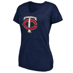 Women's Fanatics Branded Heathered Navy Minnesota Twins Core Weathered Tri-Blend V-Neck T-Shirt -Fanatics Clothing Shop 4532467 ALT2