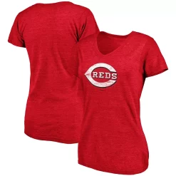 Women's Fanatics Branded Heathered Red Cincinnati Reds Core Weathered Tri-Blend V-Neck T-Shirt