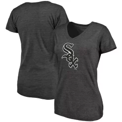 Women's Fanatics Branded Heathered Charcoal Chicago White Sox Core Weathered Tri-Blend V-Neck T-Shirt -Fanatics Clothing Shop 4542024 ALT